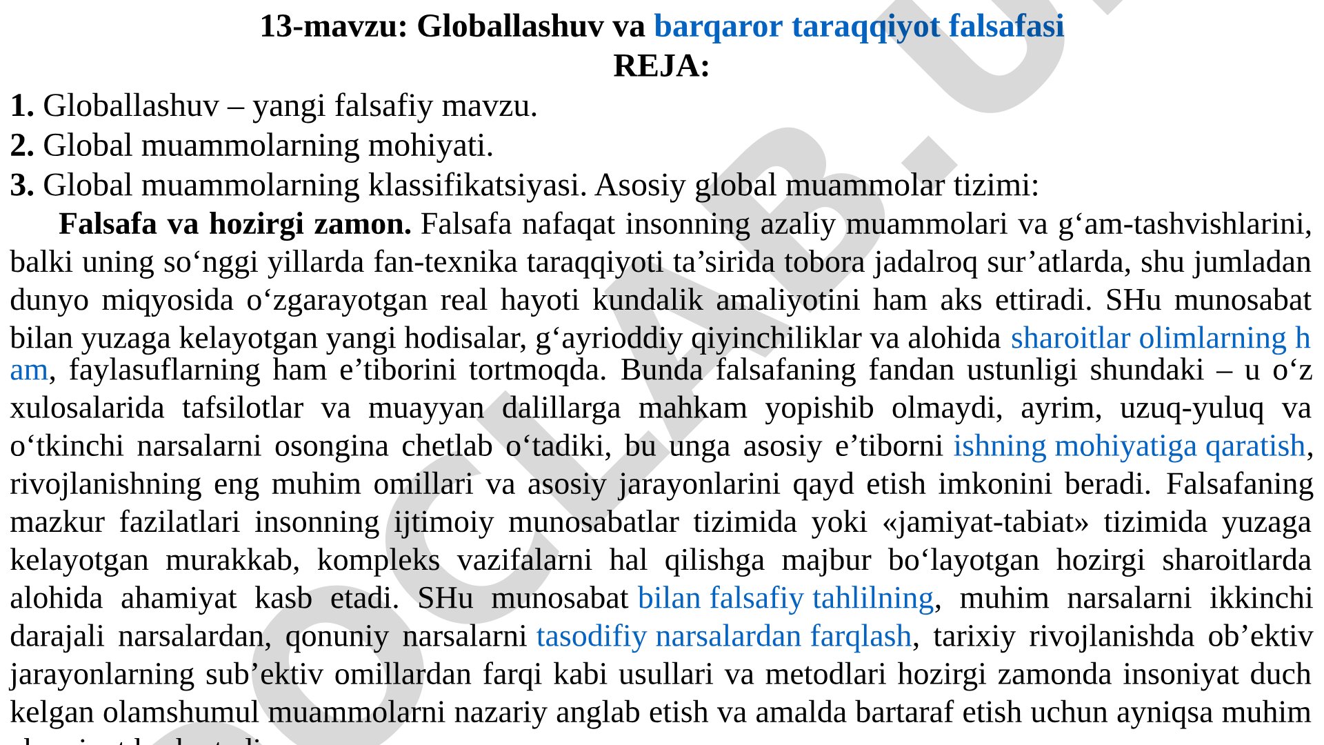 Globallashuv va barqaror taraqqiyot falsafasi
