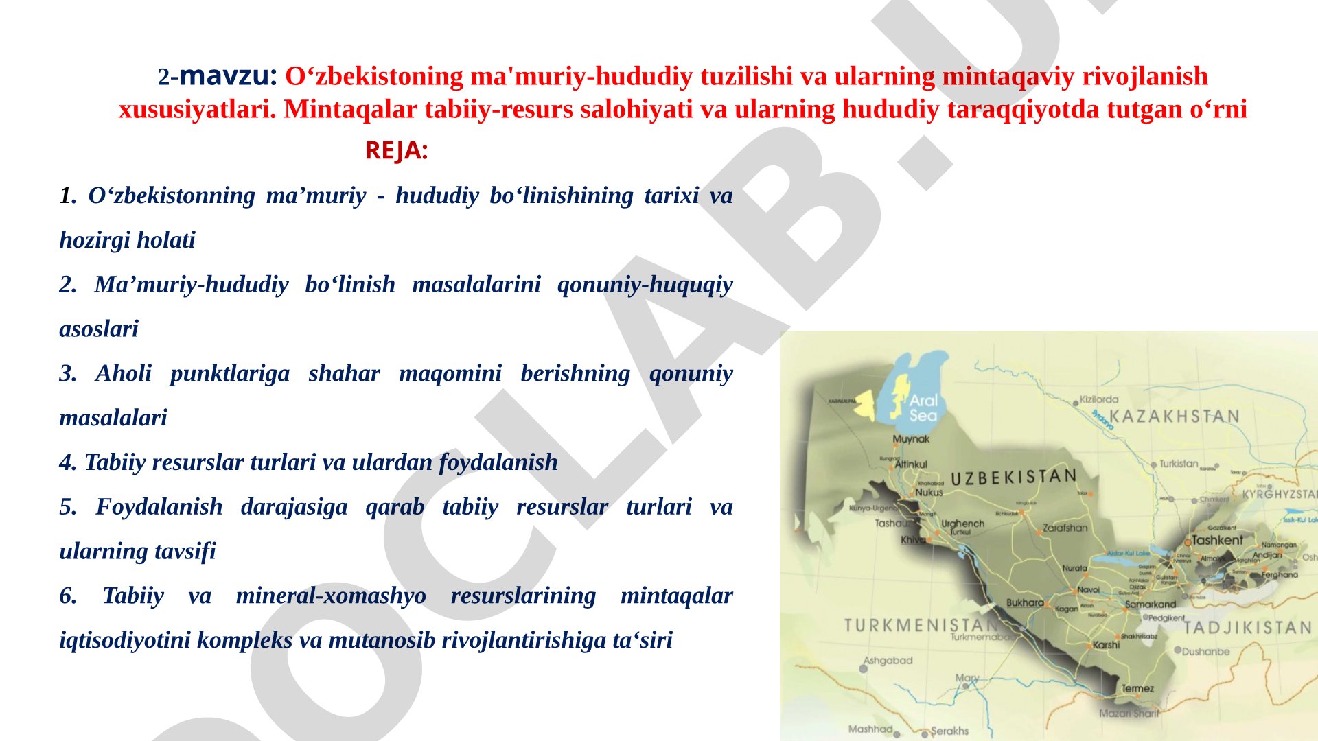 O‘zbekistonning ma'muriy-hududiy tuzilishi va ularning mintaqaviy rivojlanish xususiyatlari