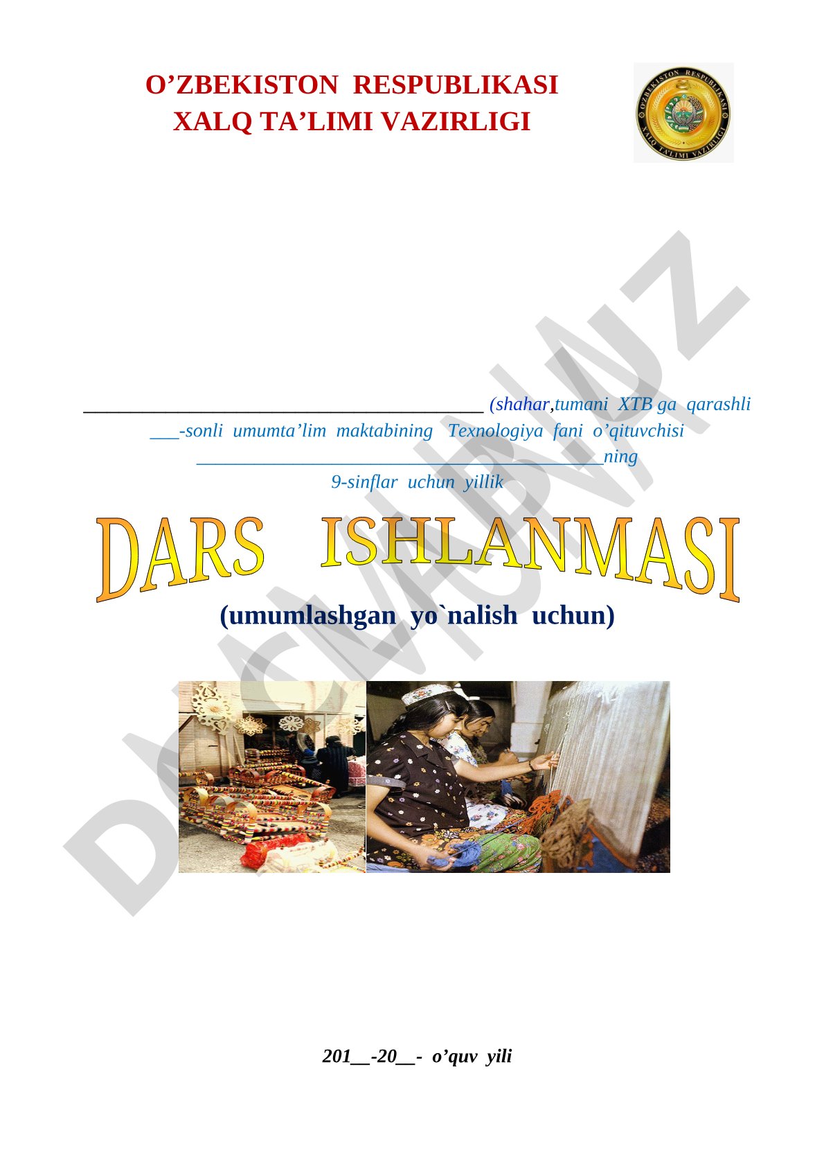 9-sinf (umumlashgan yo'nalish uchun) Taqvim - mavzu reja