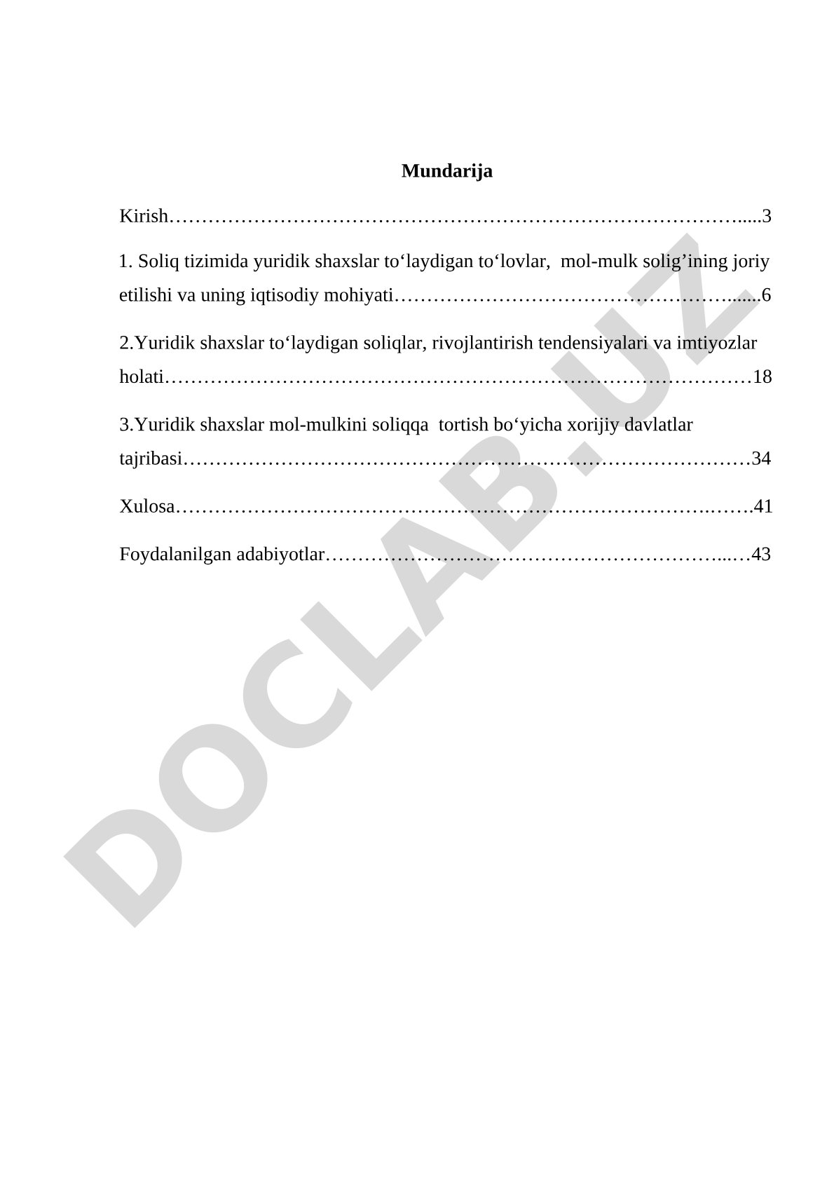 Yuridik shaxslar to‘laydigan soliqlar, yig‘imlar va imtiyozlar