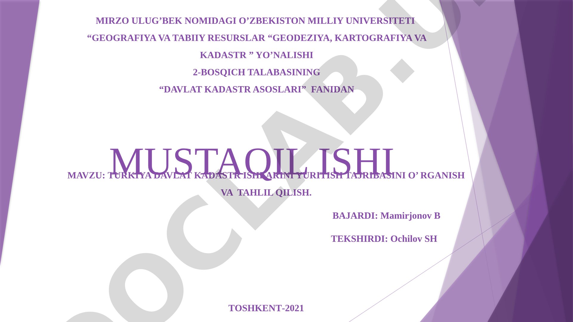 Turkiya davlat kadastr ishlarini yuritish tajribasini o'rganish va tahlil qilish