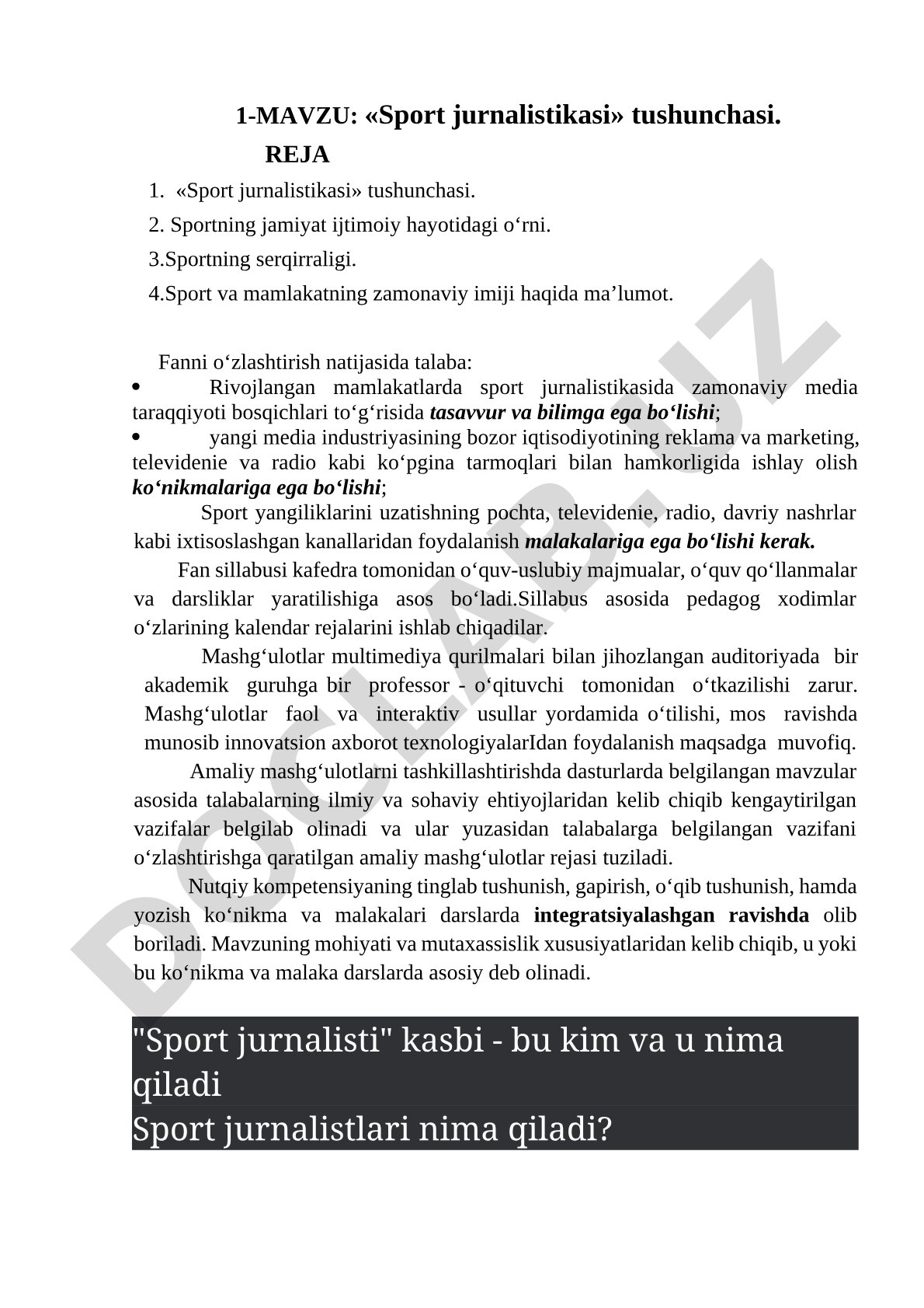 «Sport jurnalistikasi» tushunchasi