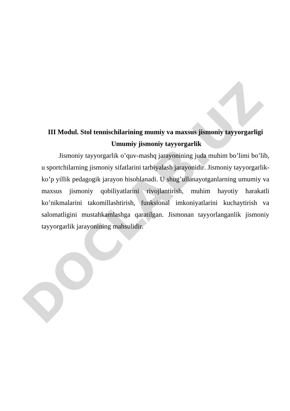 III Modul. Stol tennischilarining mumiy va maxsus jismoniy tayyorgarligi