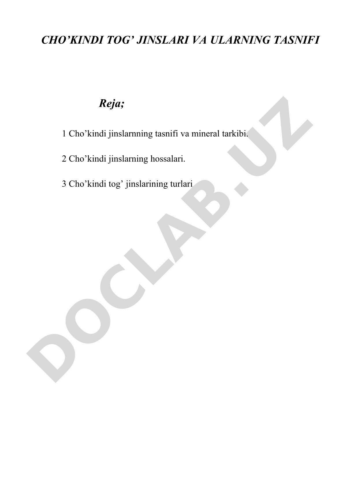 Cho'kindi tog' jinslari va ularning tasnifi