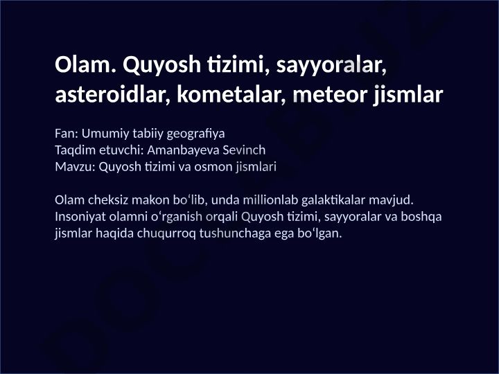 Quyosh tizimi va osmon jismlari