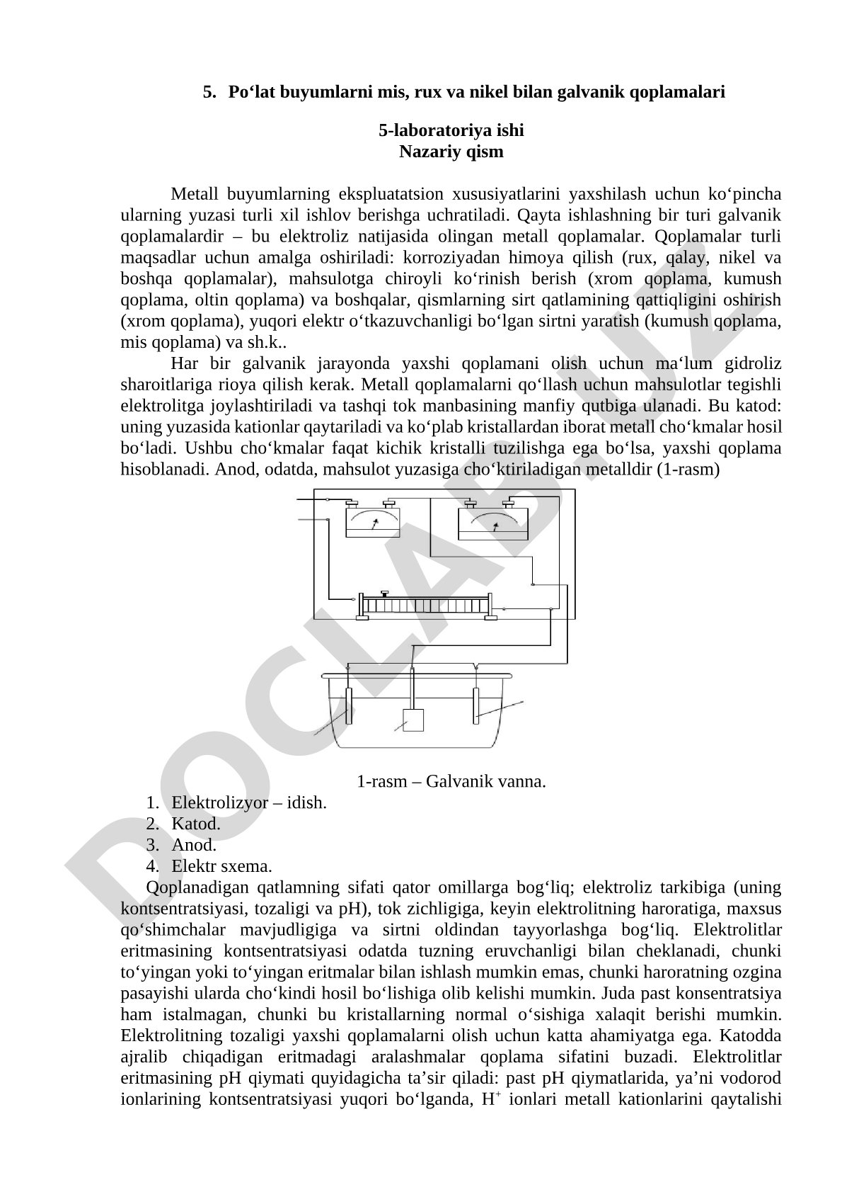 Po‘lat buyumlarni mis, rux va nikel bilan galvanik qoplamalari