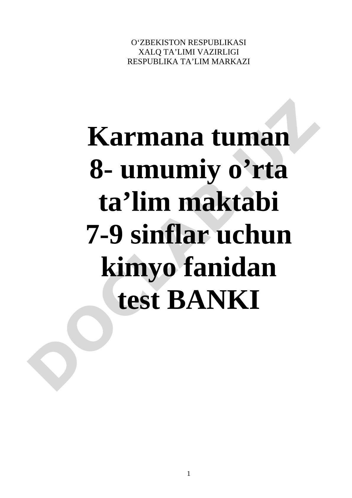 Kimyo fanidan 7-9 sinflar uchun test banki