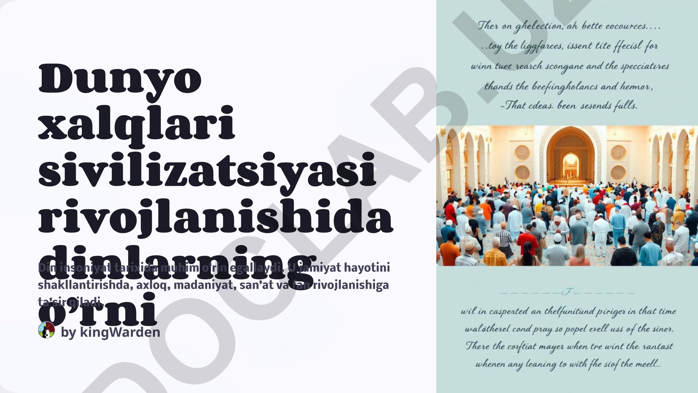 Dunyo xalqlari sivilizatsiyasi rivojlanishida dinlarning o'rni