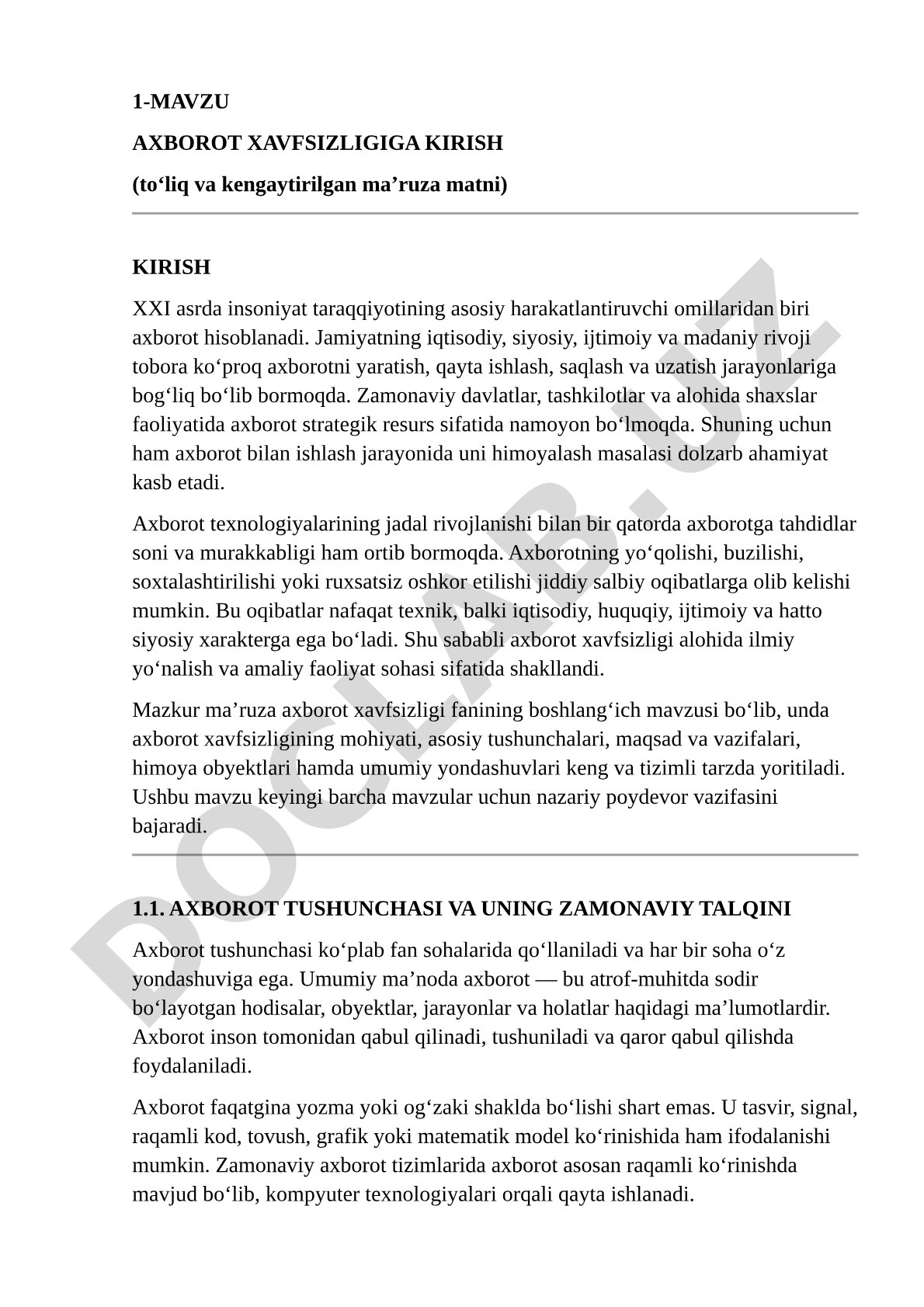 Axborot xavfsizligiga kirish