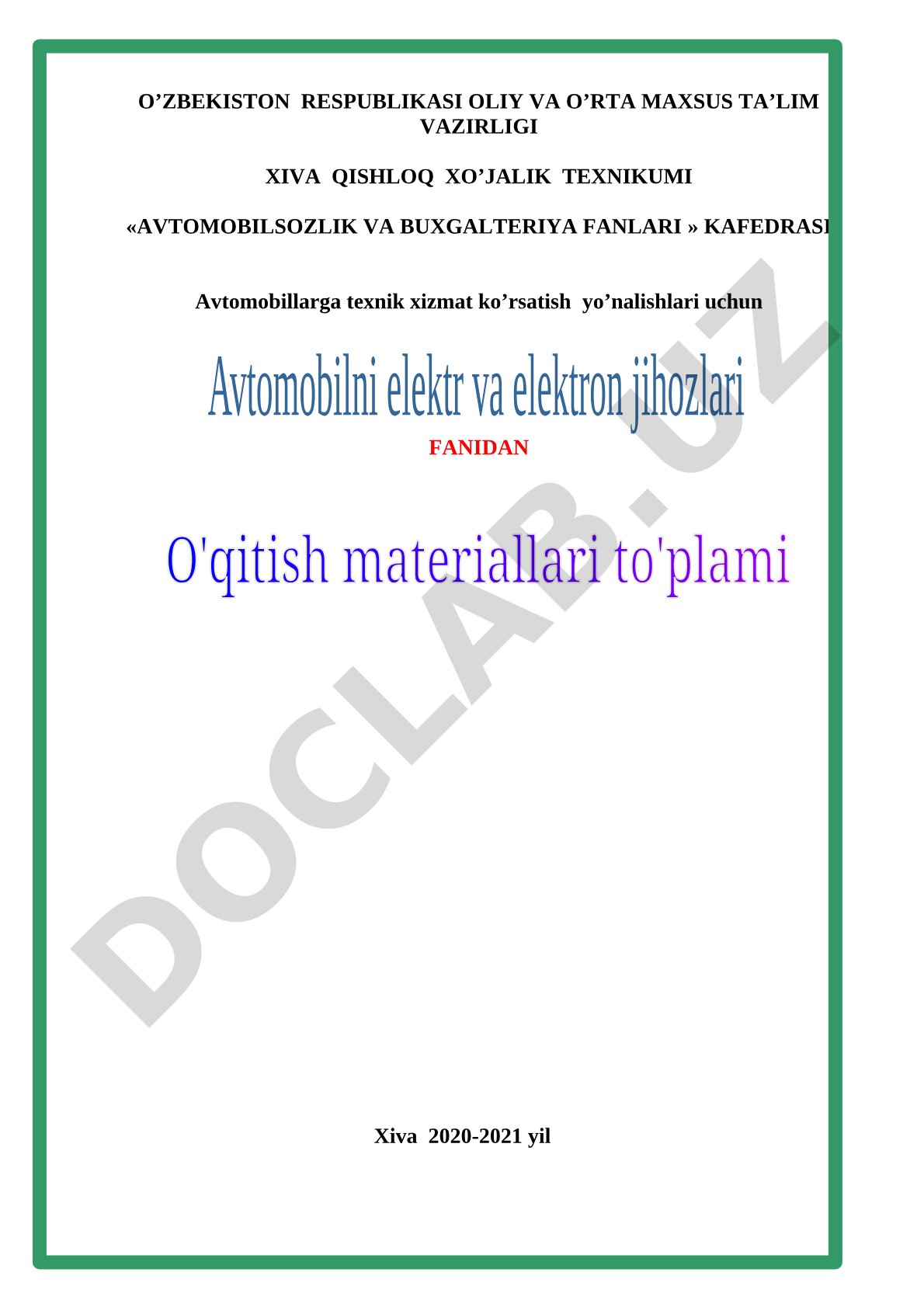 Avtomobillarga texnik xizmat ko'rsatish yo'nalishlari