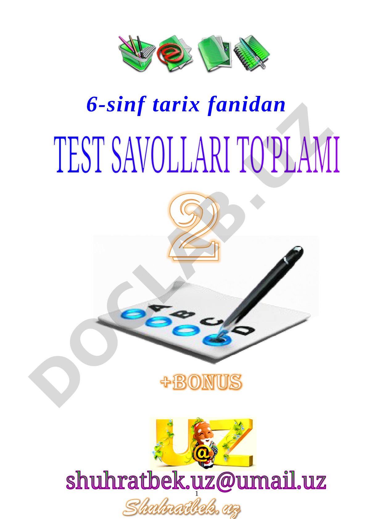 6-sinf tarix fanidan mavzulashtirilgan test savollari to'plami