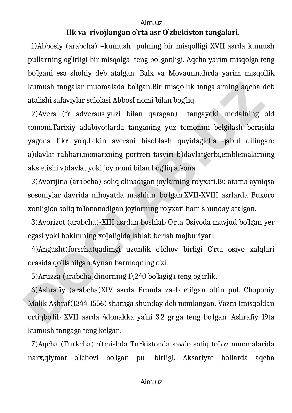 Ilk va rivojlangan o'rta asr O'zbekiston tangalari