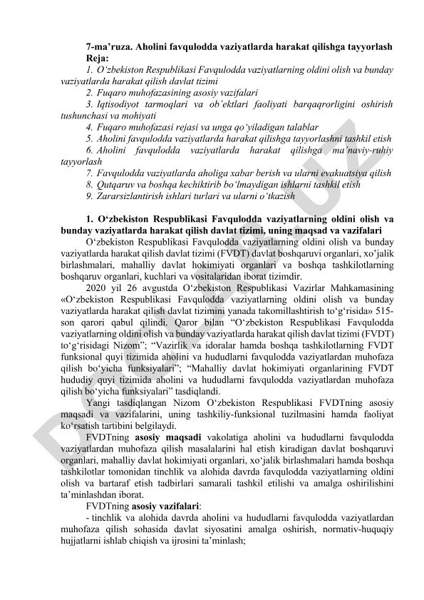 Aholini favqulodda vaziyatlarda harakat qilishga tayyorlash