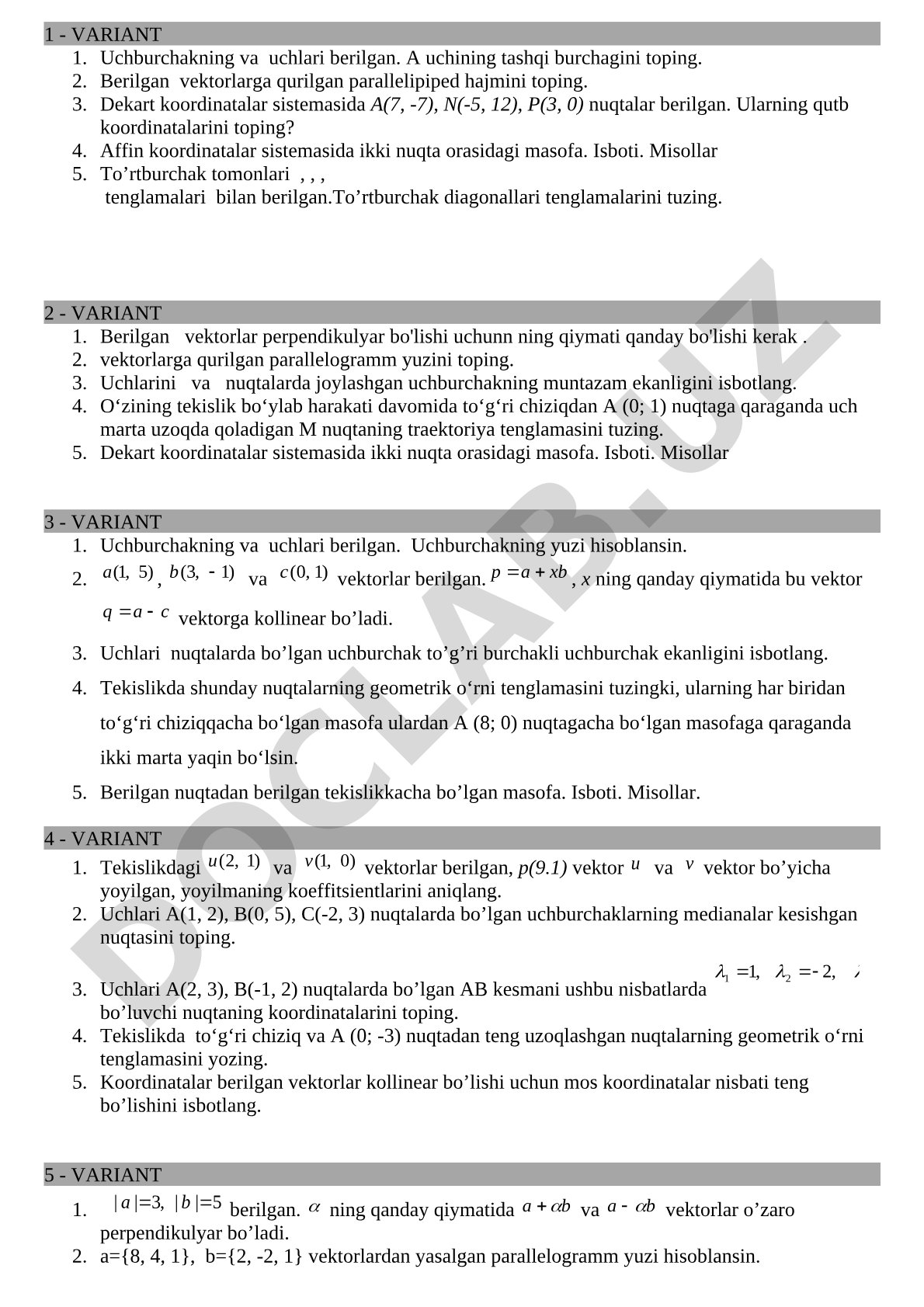 Uchburchak va to'rtburchak geometriyasi masalalari