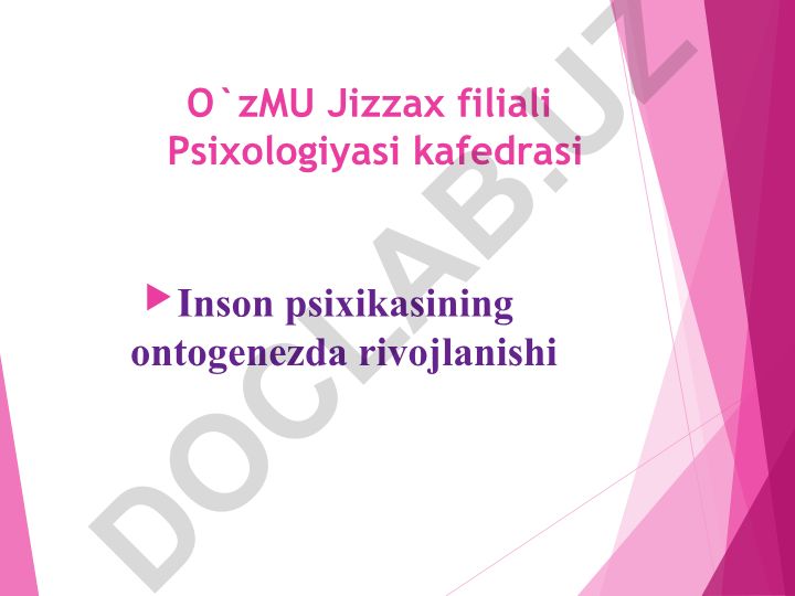 Inson psixikasining ontogenezda rivojlanishi