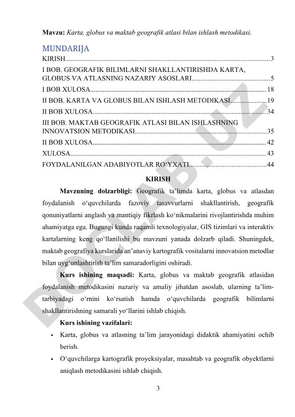Karta, globus va maktab geografik atlasi bilan ishlash metodikasi