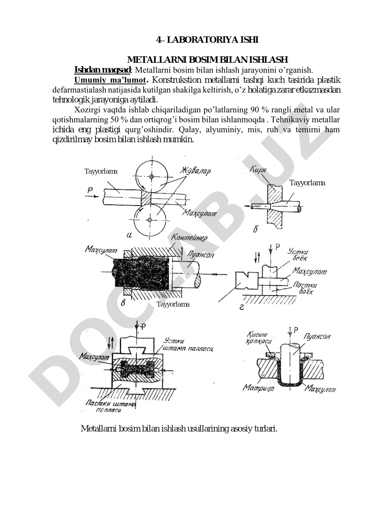 Metallarni bosim bilan ishlash