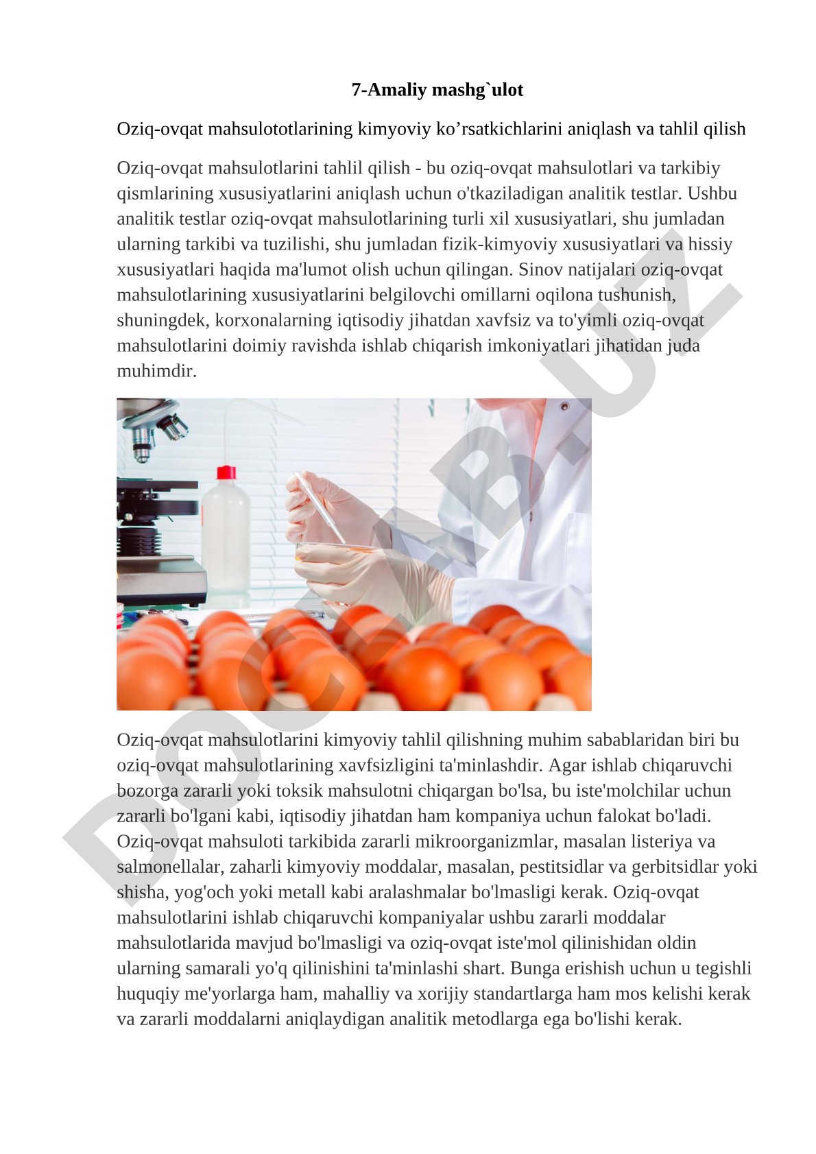 Oziq-ovqat mahsulotlarining kimyoviy ko'rsatkichlarini aniqlash va tahlil qilish