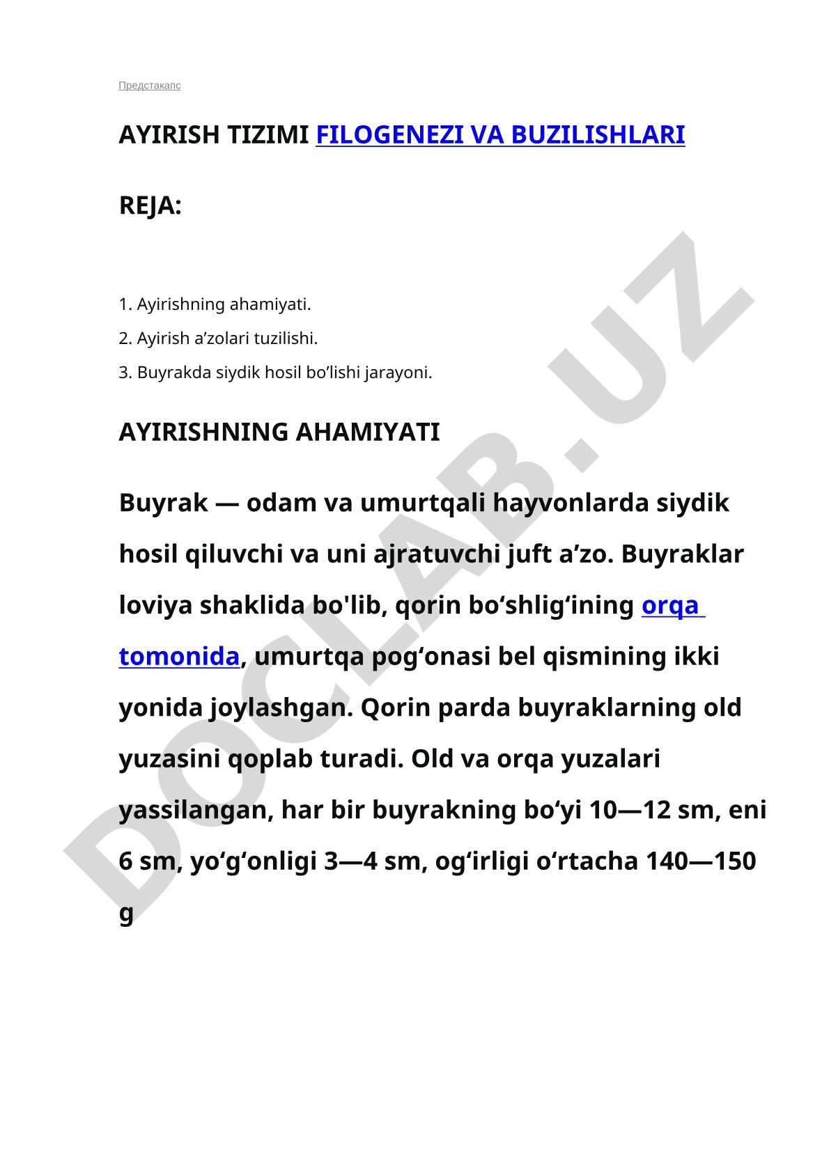 Ayirish tizimi filogenezi va buzilishlari