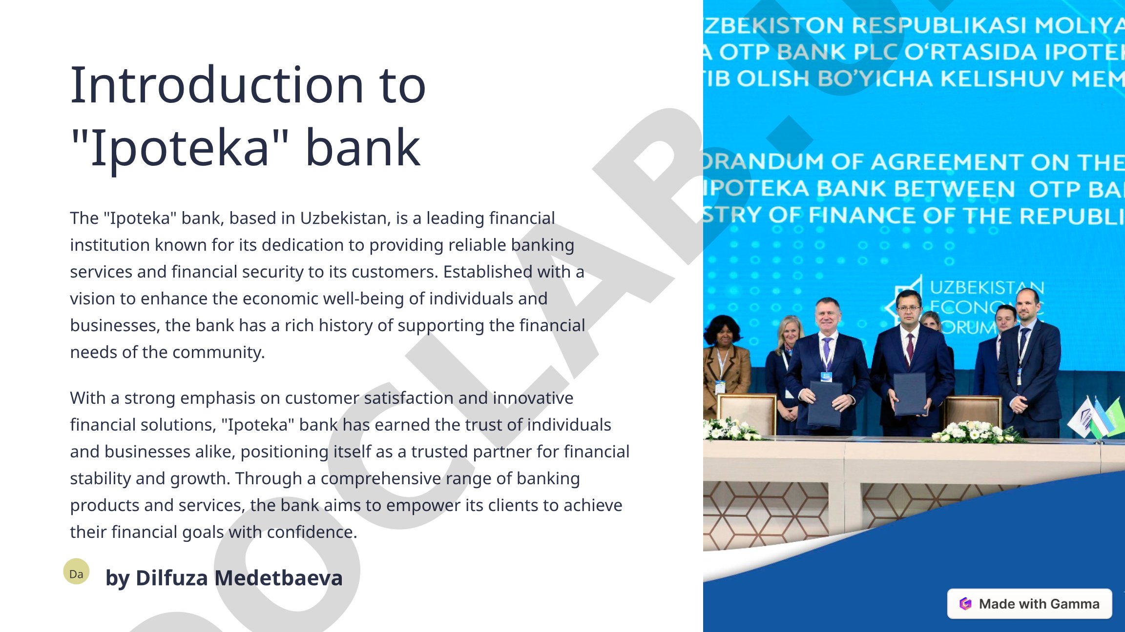Introduction to "Ipoteka" bank