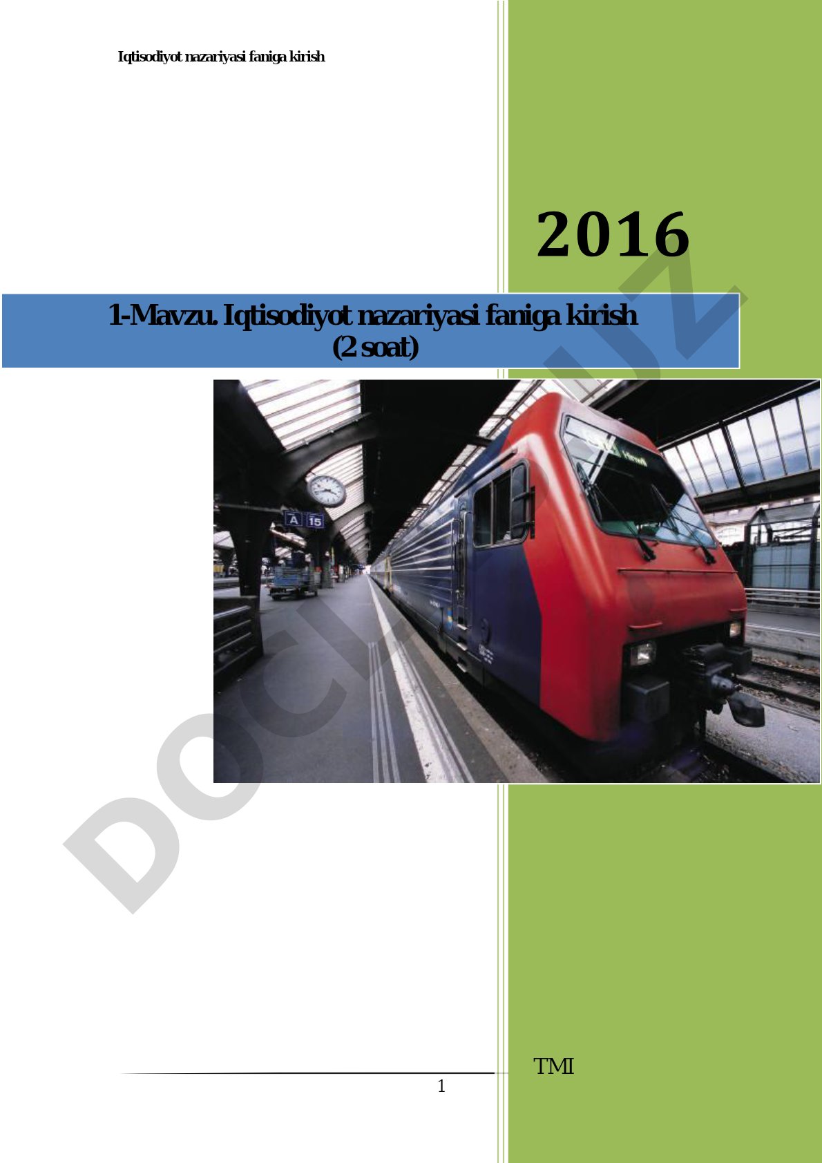 Iqtisodiyot nazariyasi faniga kirish
