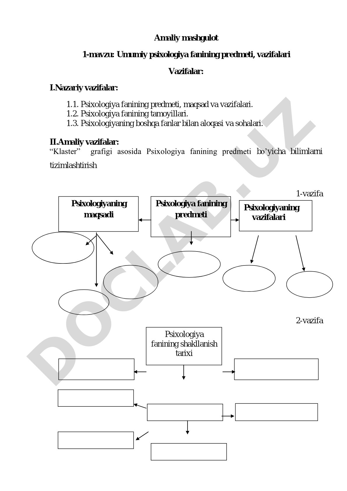 Umumiy psixologiya fanining predmeti, vazifalari