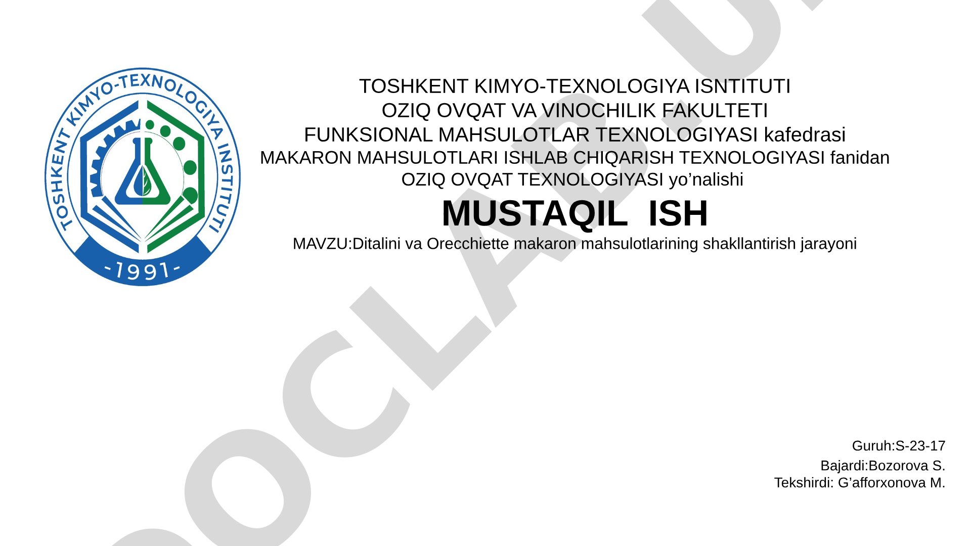 Ditalini va Orecchiette makaron mahsulotlarining shakllantirish jarayoni