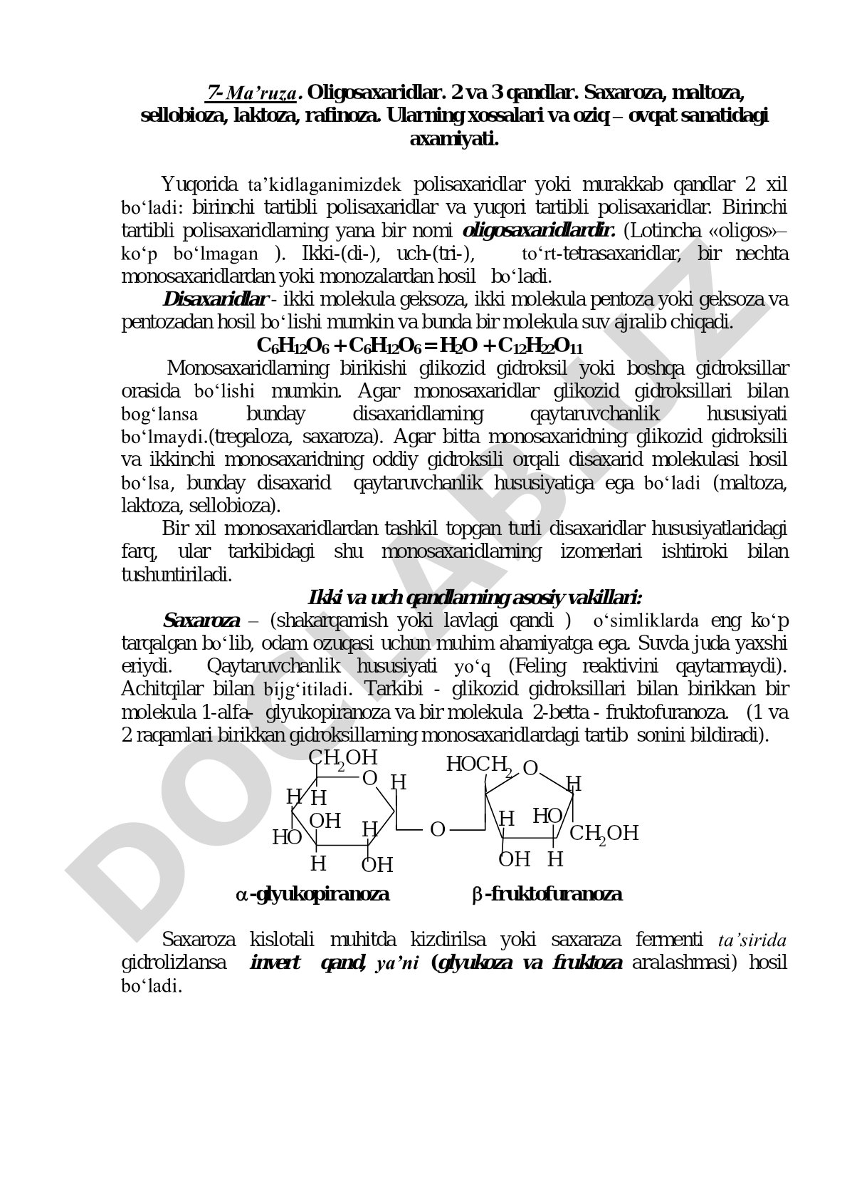 Oligosaxaridlar: 2 va 3 qandlar