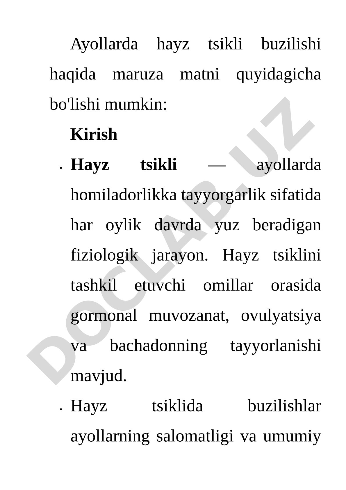 Ayollarda hayz tsikli buzilishi