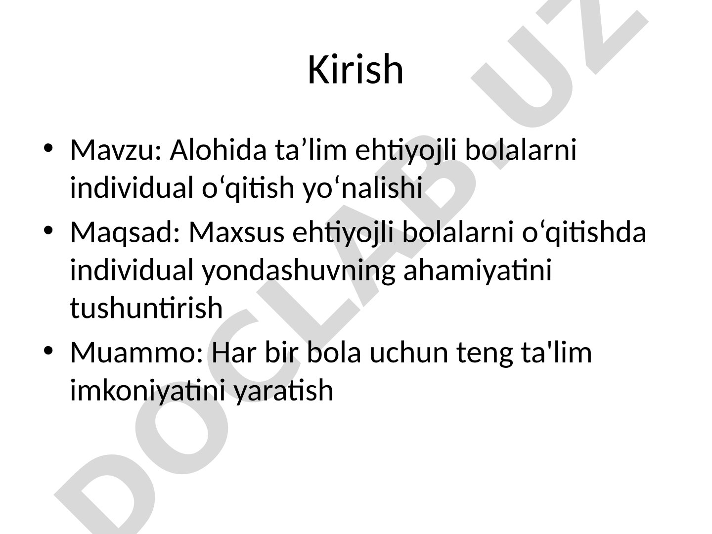 Alohida ta’lim ehtiyojli bolalarni individual o‘qitish yo‘nalishi