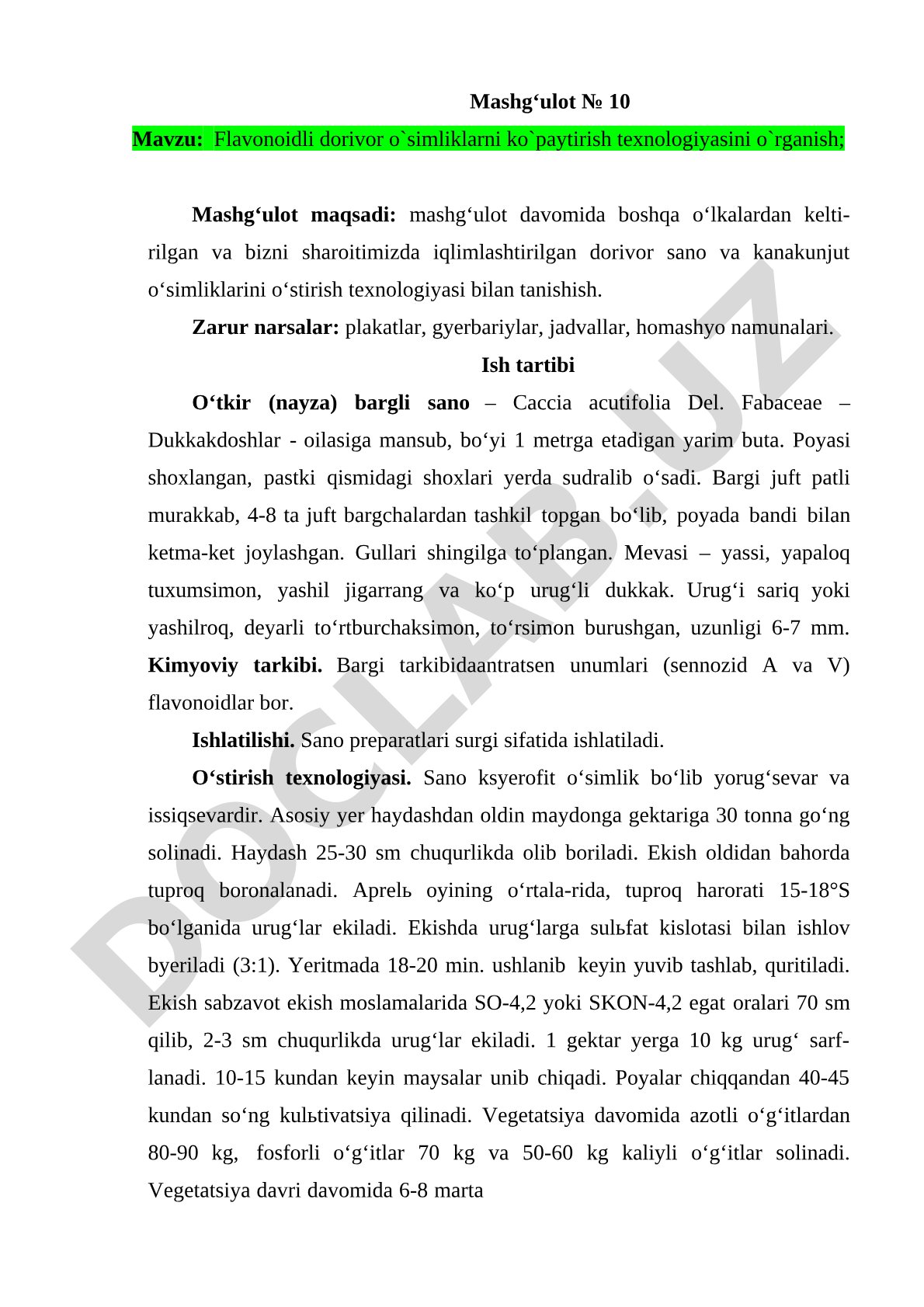 Flavonoidli dorivor o'simliklarni ko'paytirish texnologiyasini o'rganish