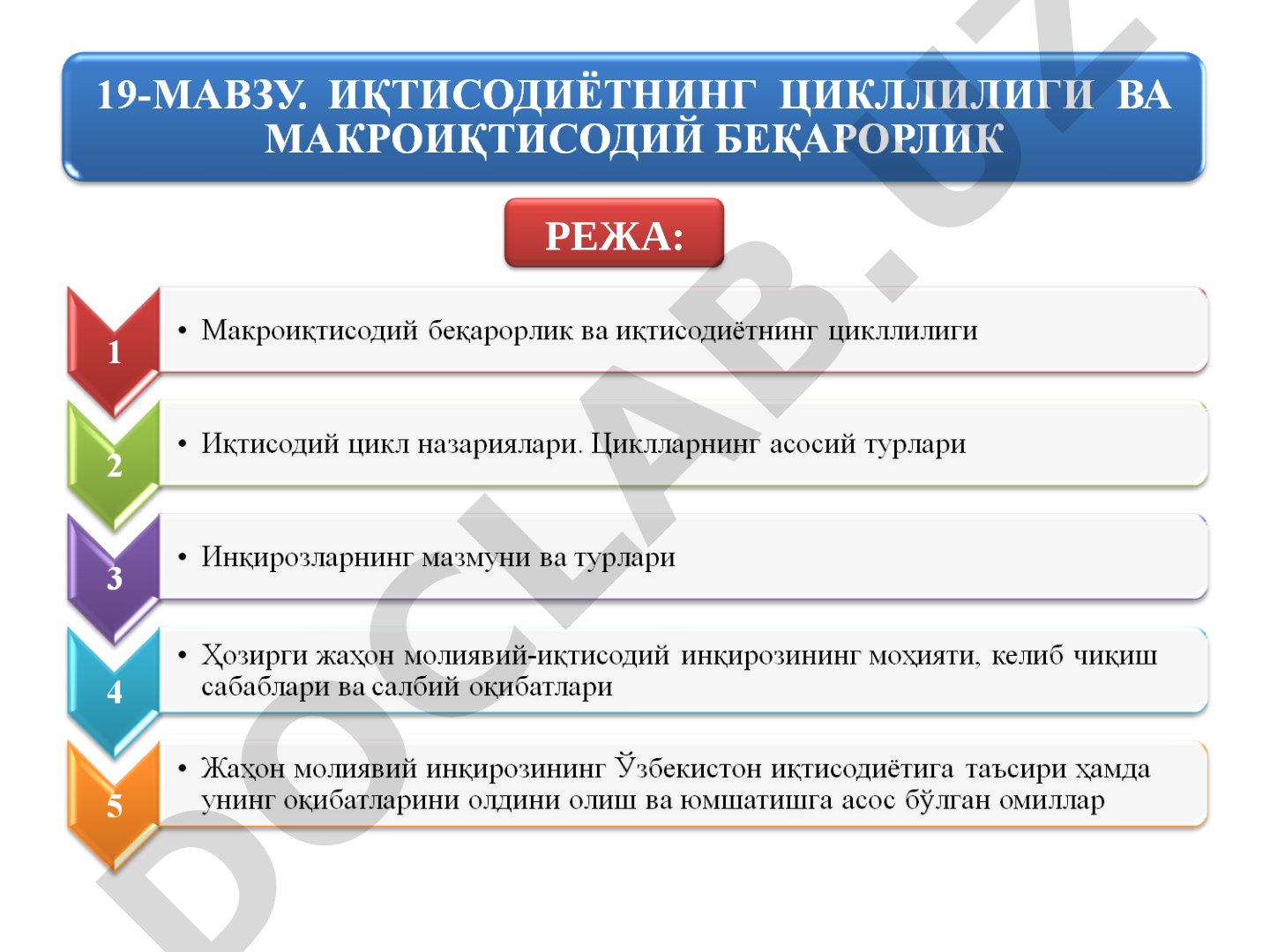 Иқтисодий цикл турлари ва уларнинг хусусиятлари