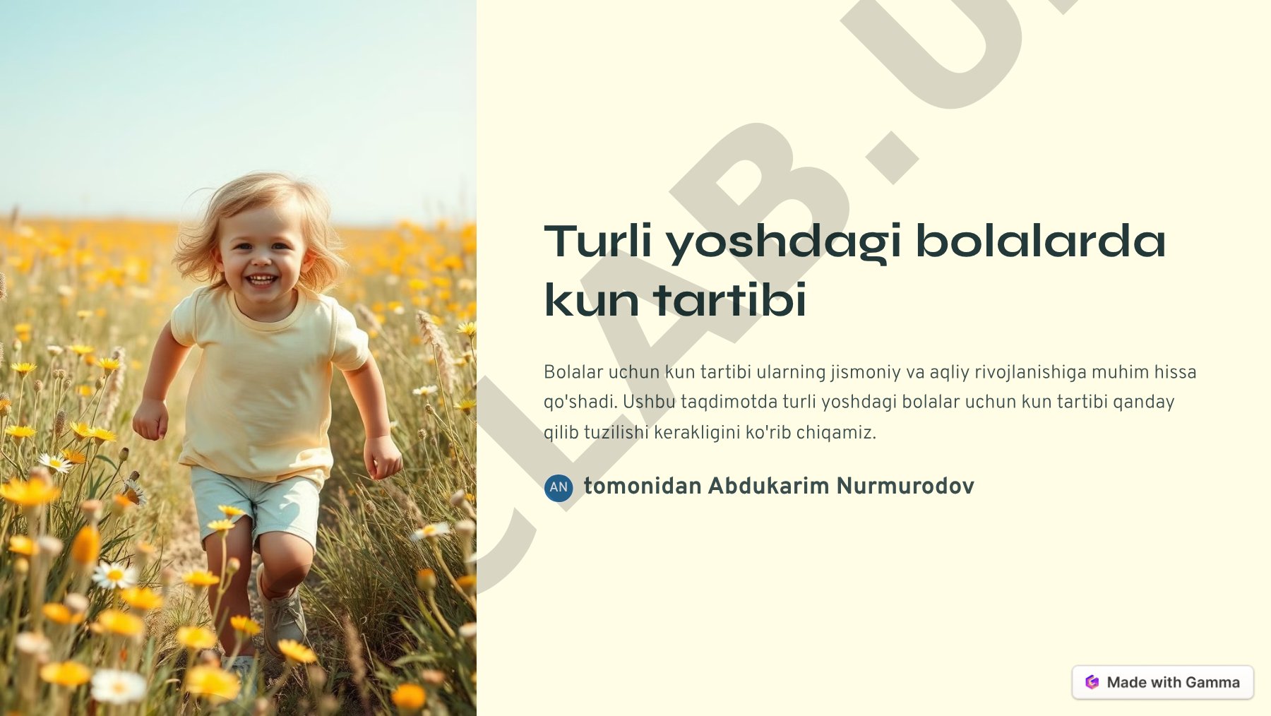 Turli yoshdagi bolalarda kun tartibi