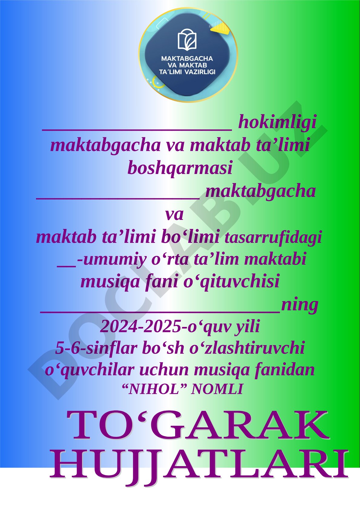 Musiqa fanidan 'Nihol' to'garagi a'zolari va ish rejasi