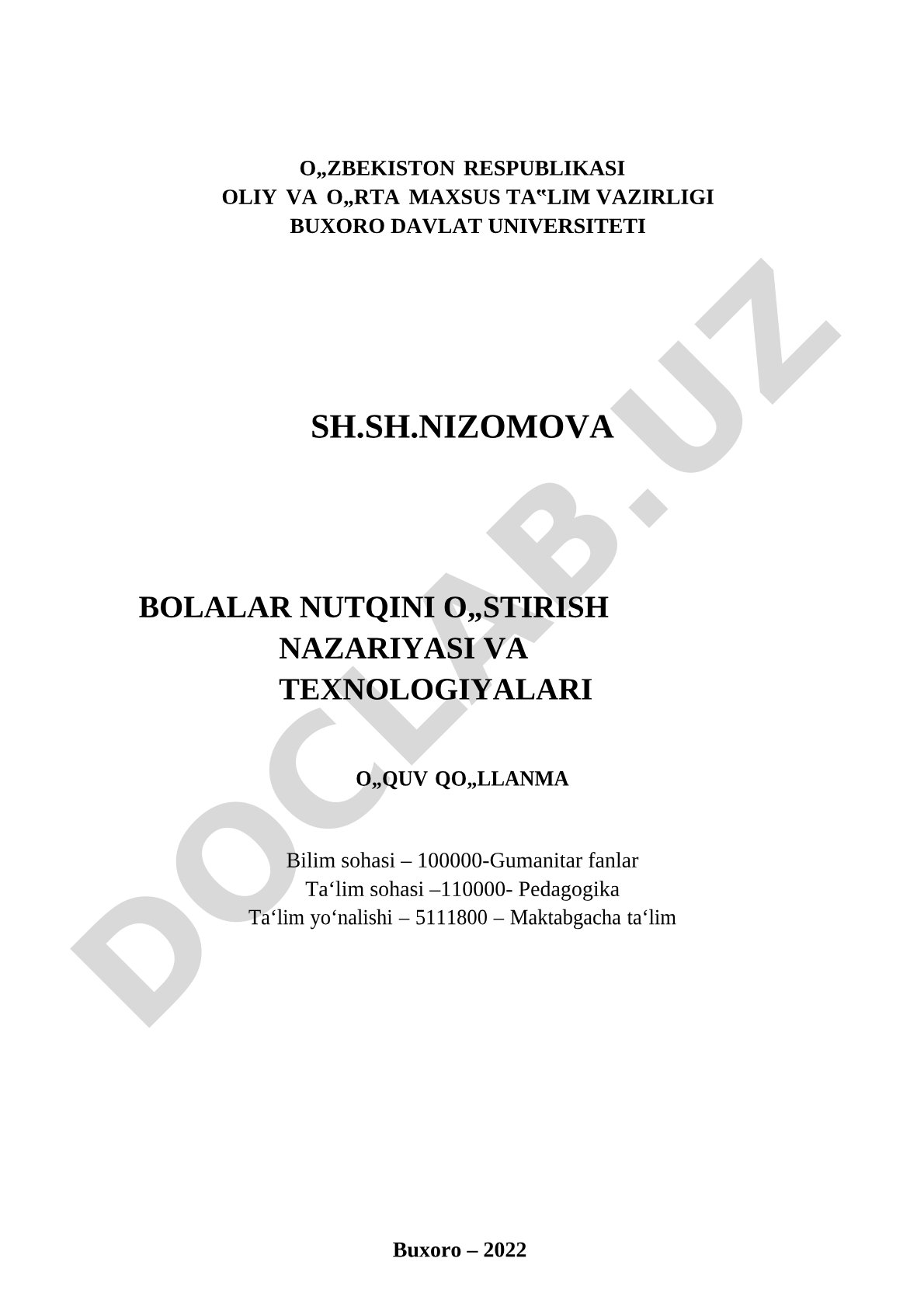 Bolalar nutqini o'stirish nazariyasi va texnologiyalari