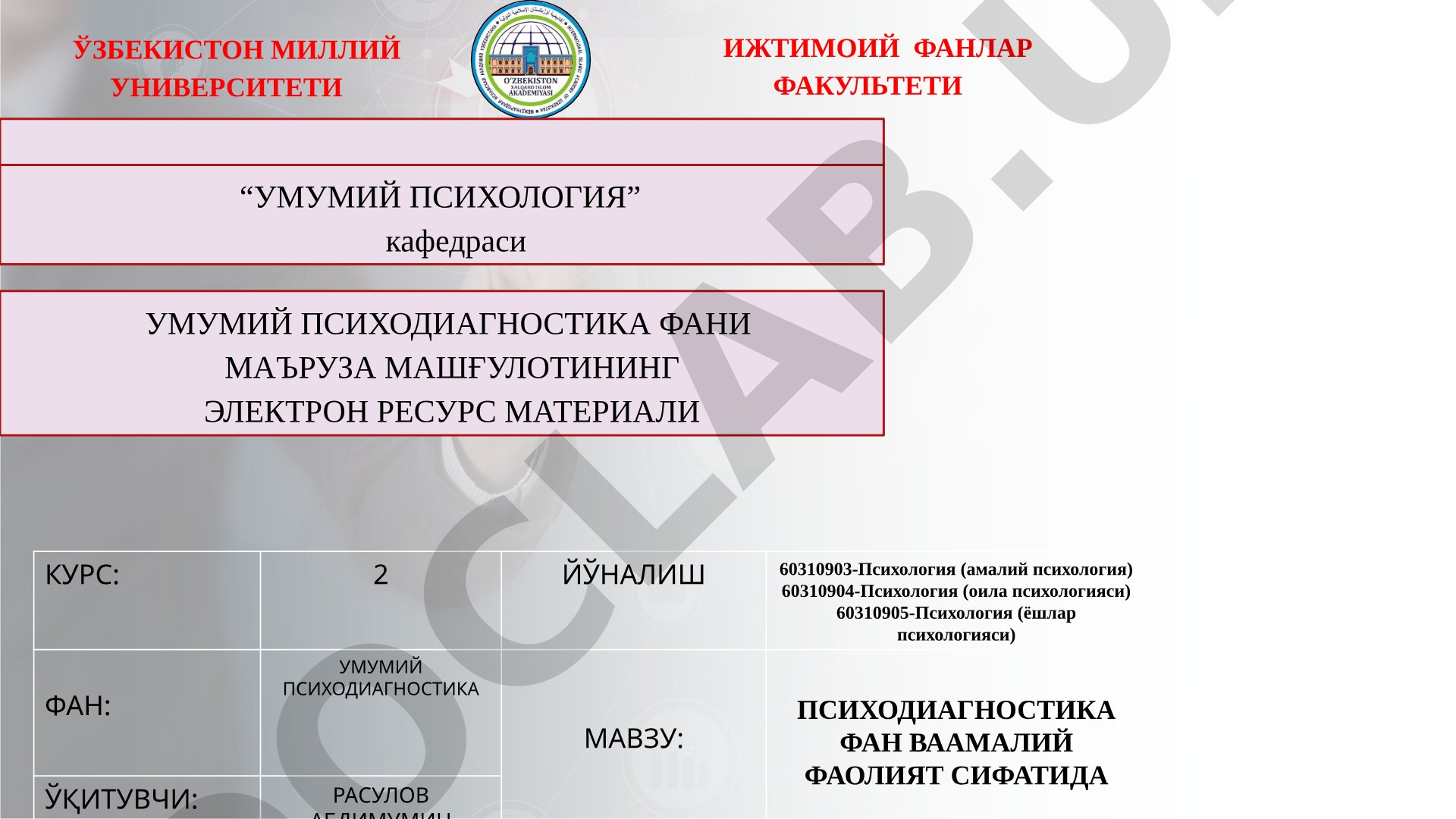 Психодиагностика фан ва амалий фаолият сифатида
