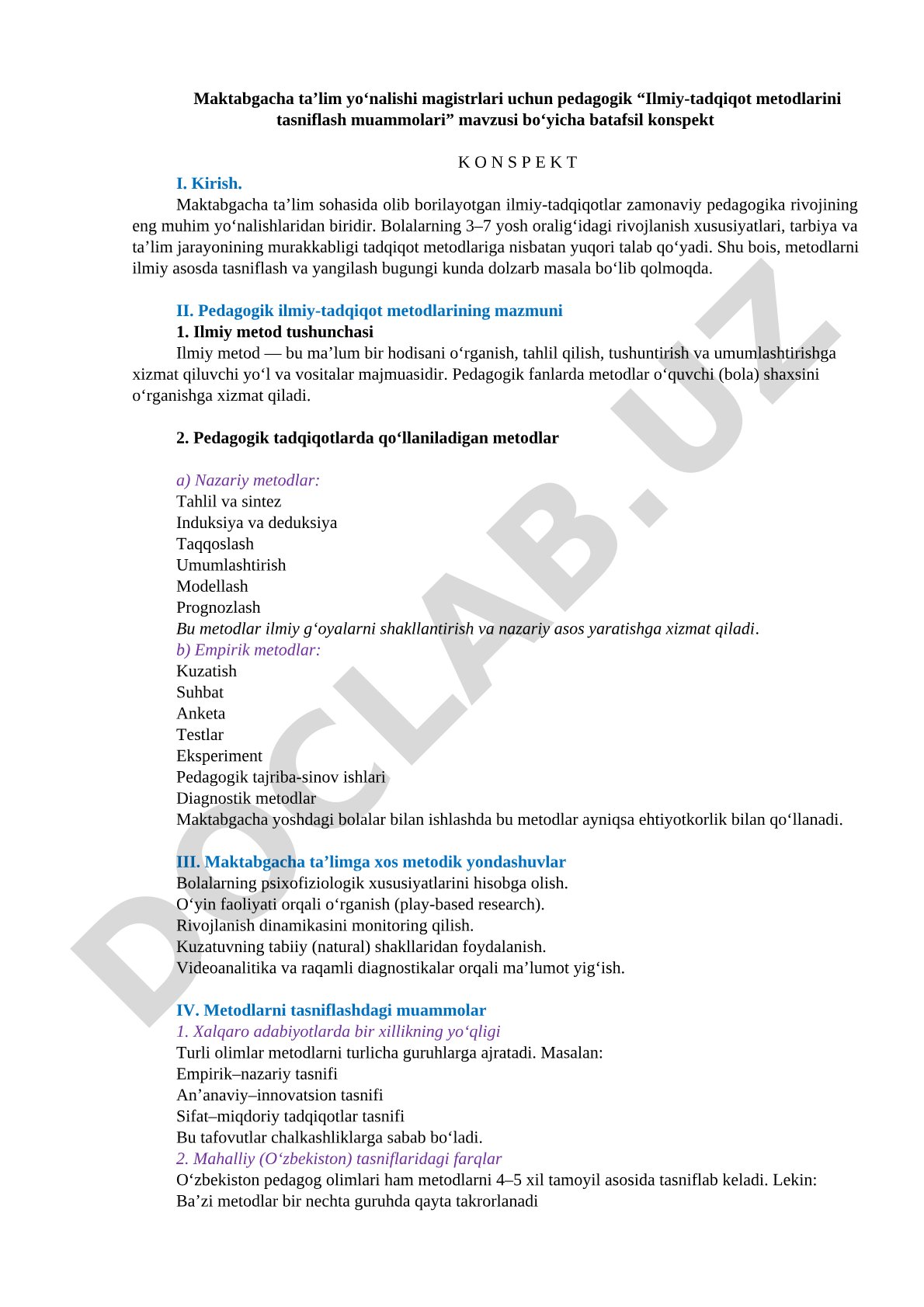 Ilmiy-tadqiqot metodlarini tasniflash muammolari