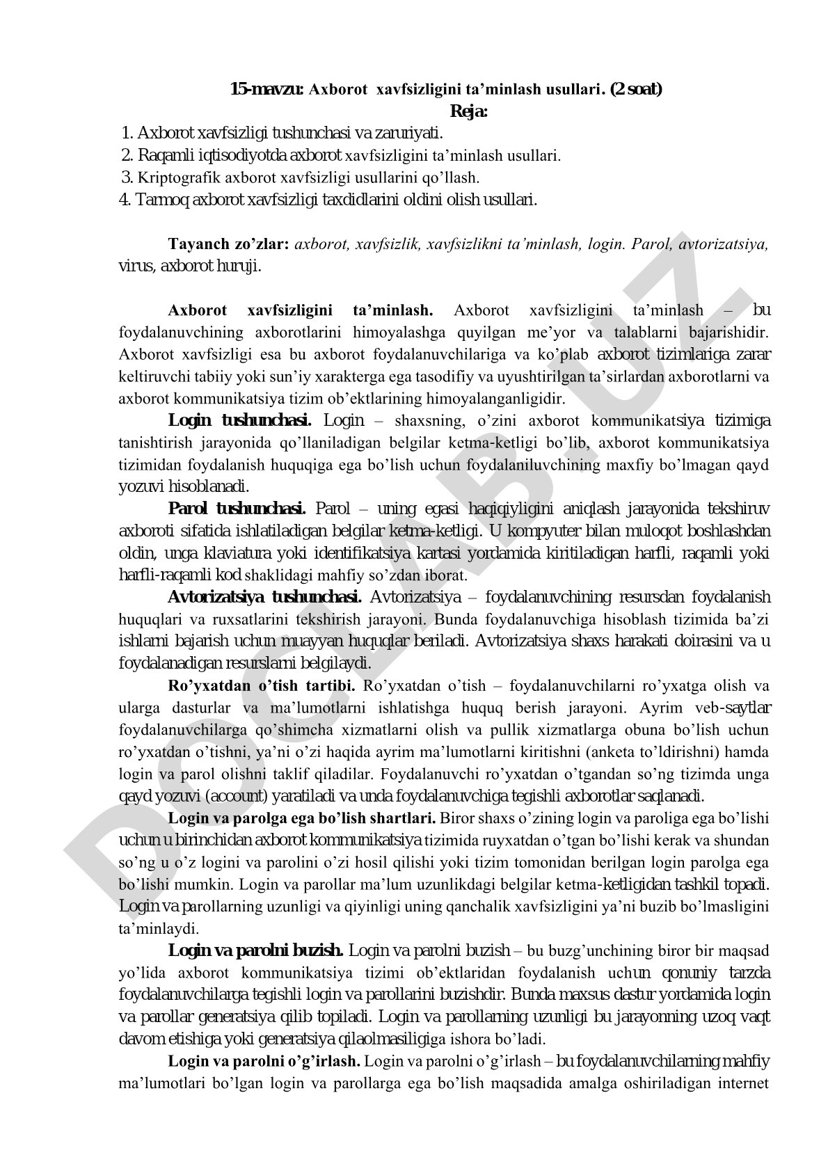 Axborot xavfsizligini ta’minlash usullari