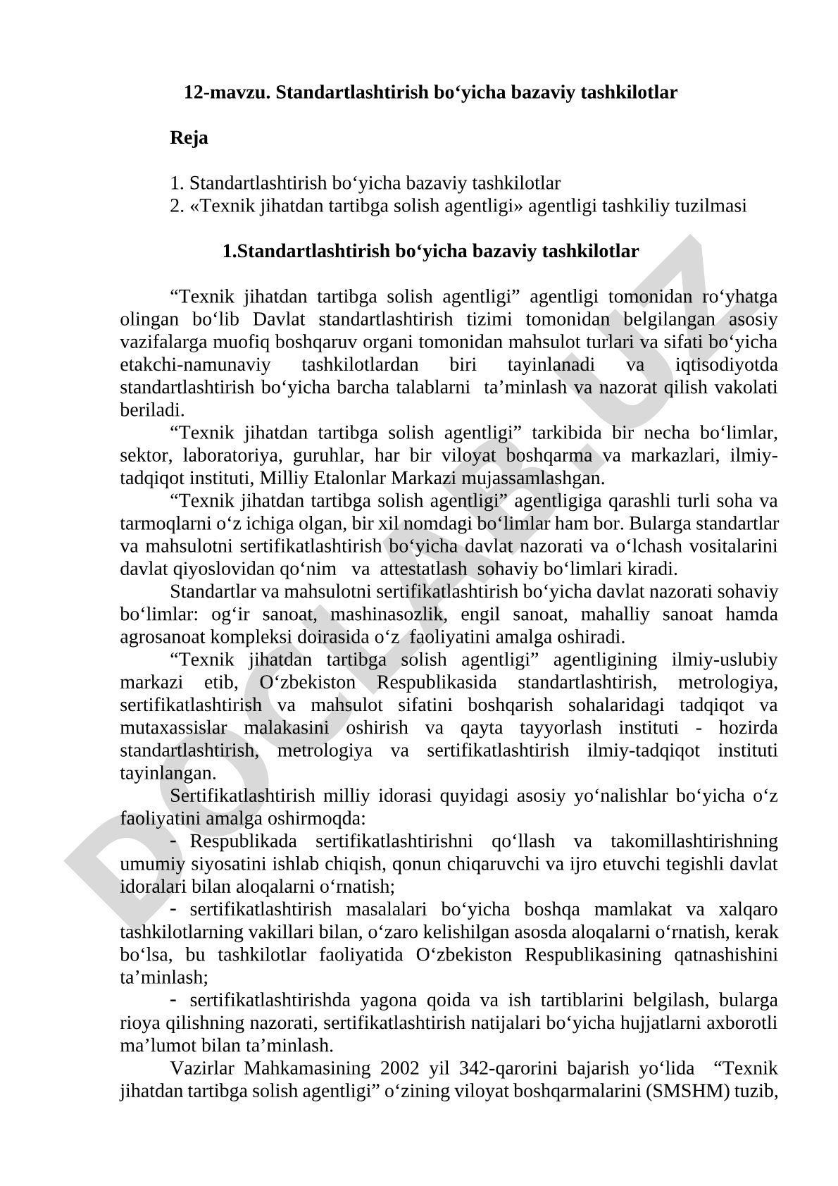 Standartlashtirish bo‘yicha bazaviy tashkilotlar