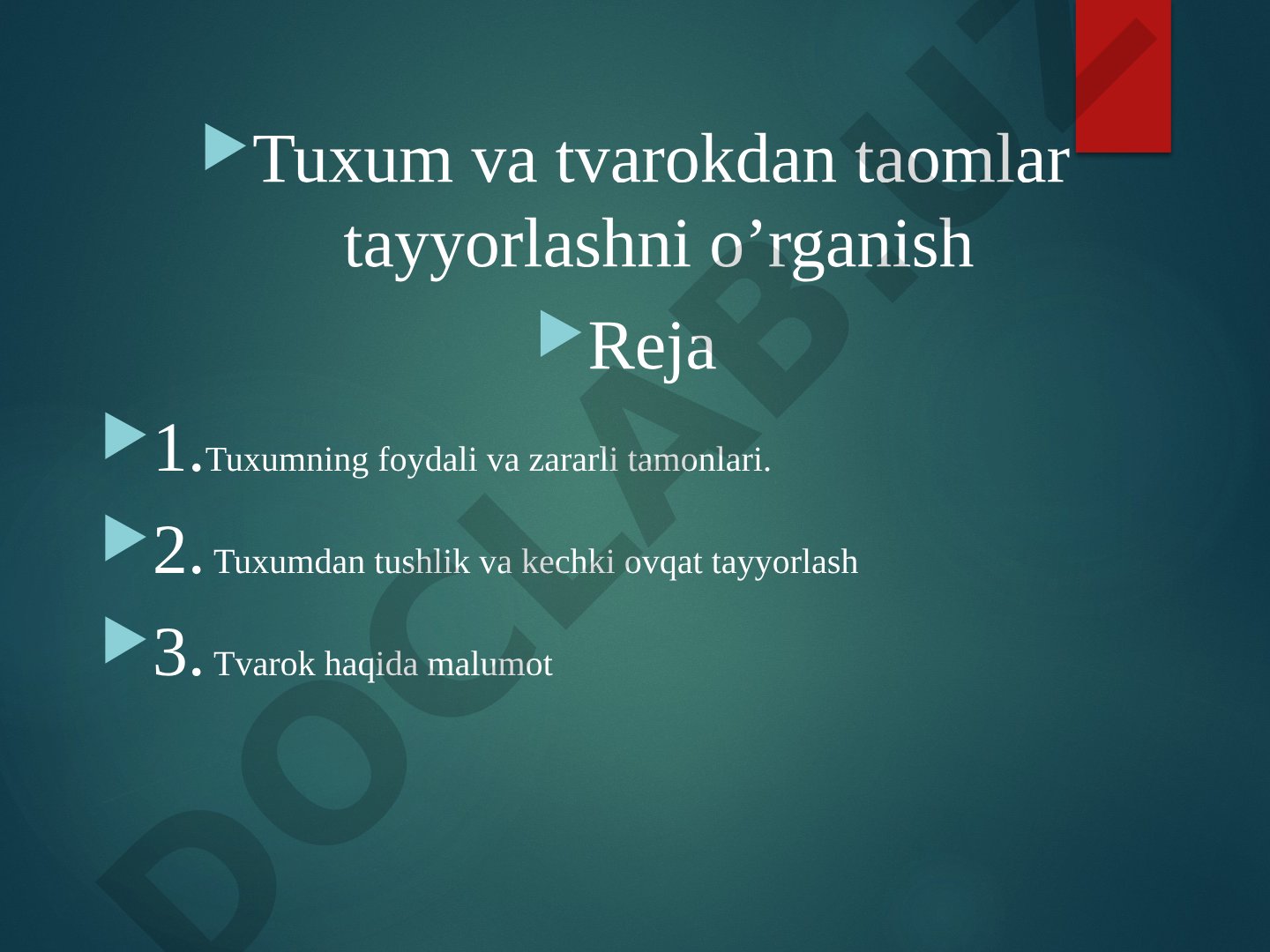 Tuxum va tvarokdan taomlar tayyorlashni o'rganish