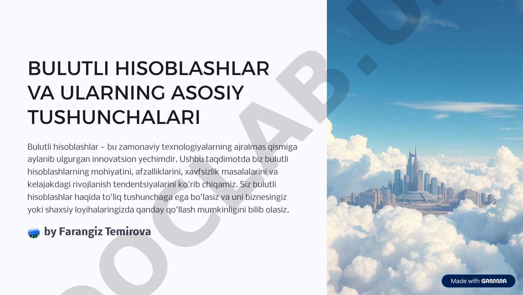 Bulutli hisoblashlar va ularning asosiy tushunchalari