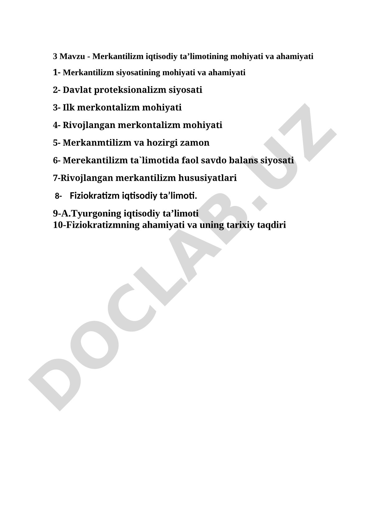 Merkantilizm iqtisodiy ta’limotining mohiyati va ahamiyati