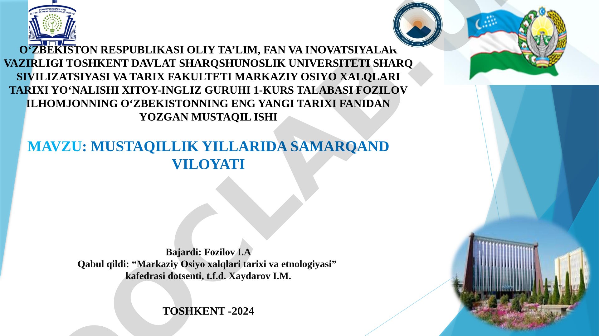 Mustaqillik yillarida Samarqand viloyati