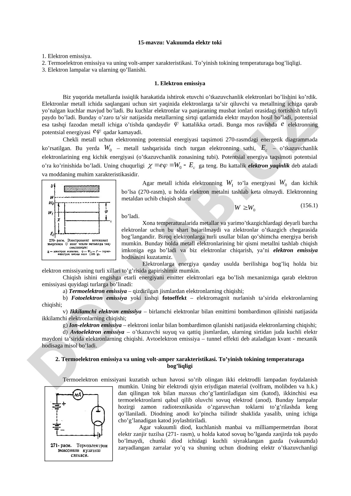 Elektrоn emissiya, termоelektrоn emissiya, vоlt-ampеr хaraktеristikasi, elеktrоn lampalar