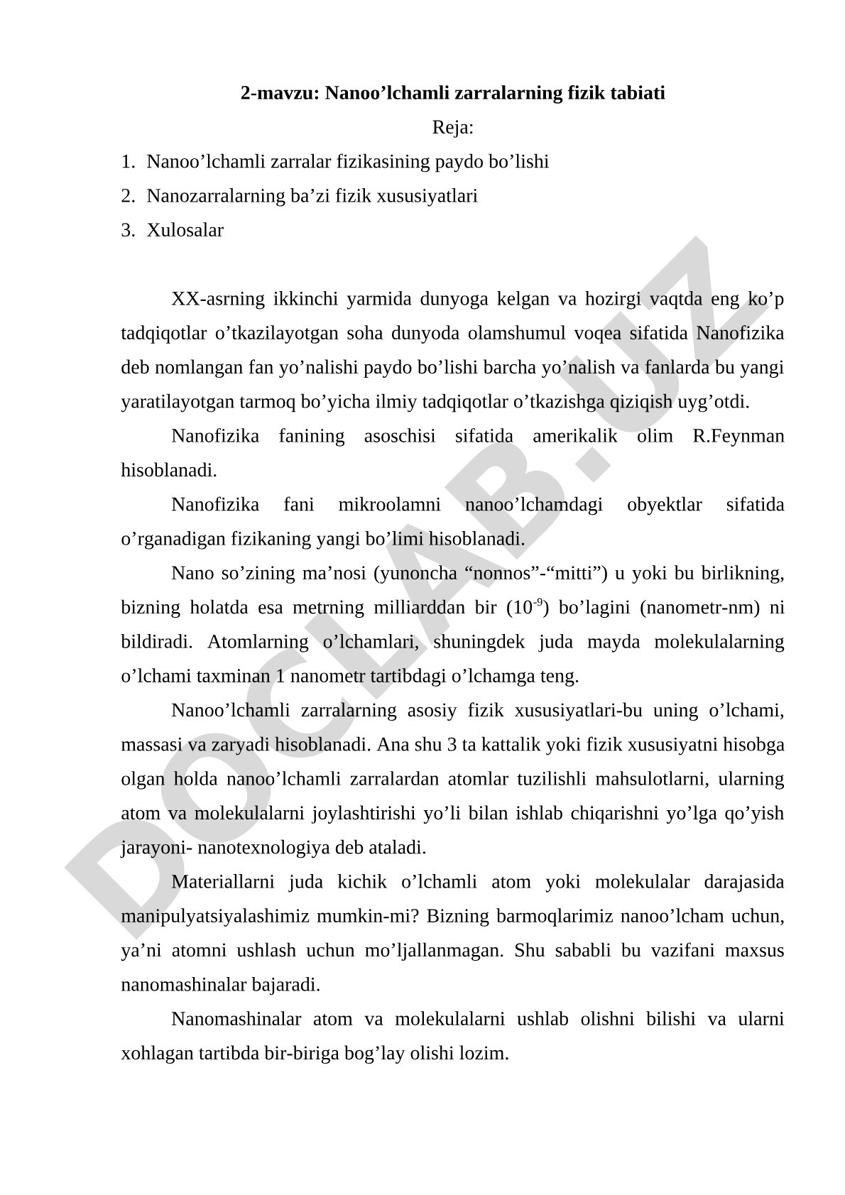 Nanoo'lchamli zarralarning fizik tabiati