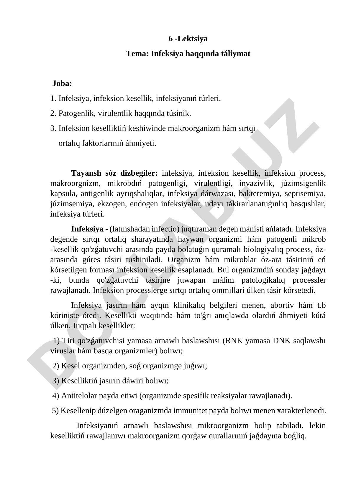 Infeksiya haqqında táliymat