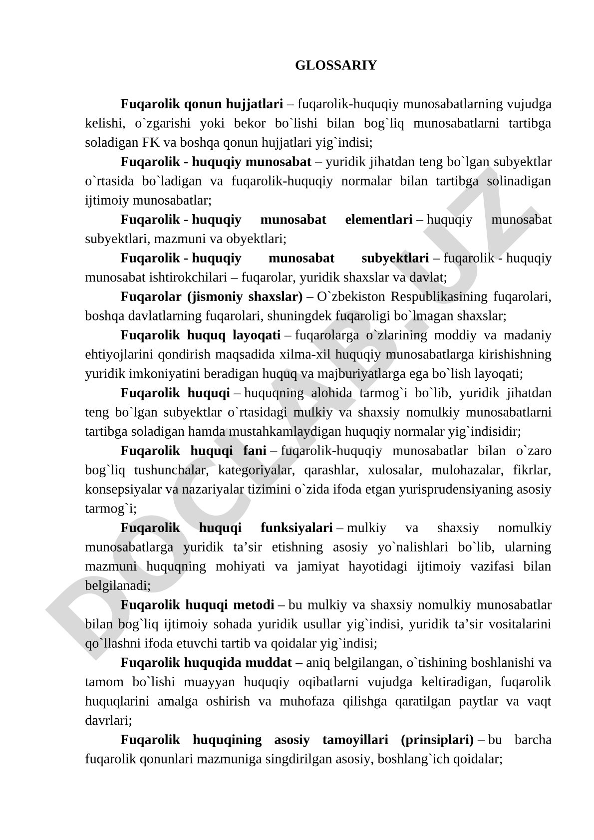 Fuqarolik qonun hujjatlari glossariysi