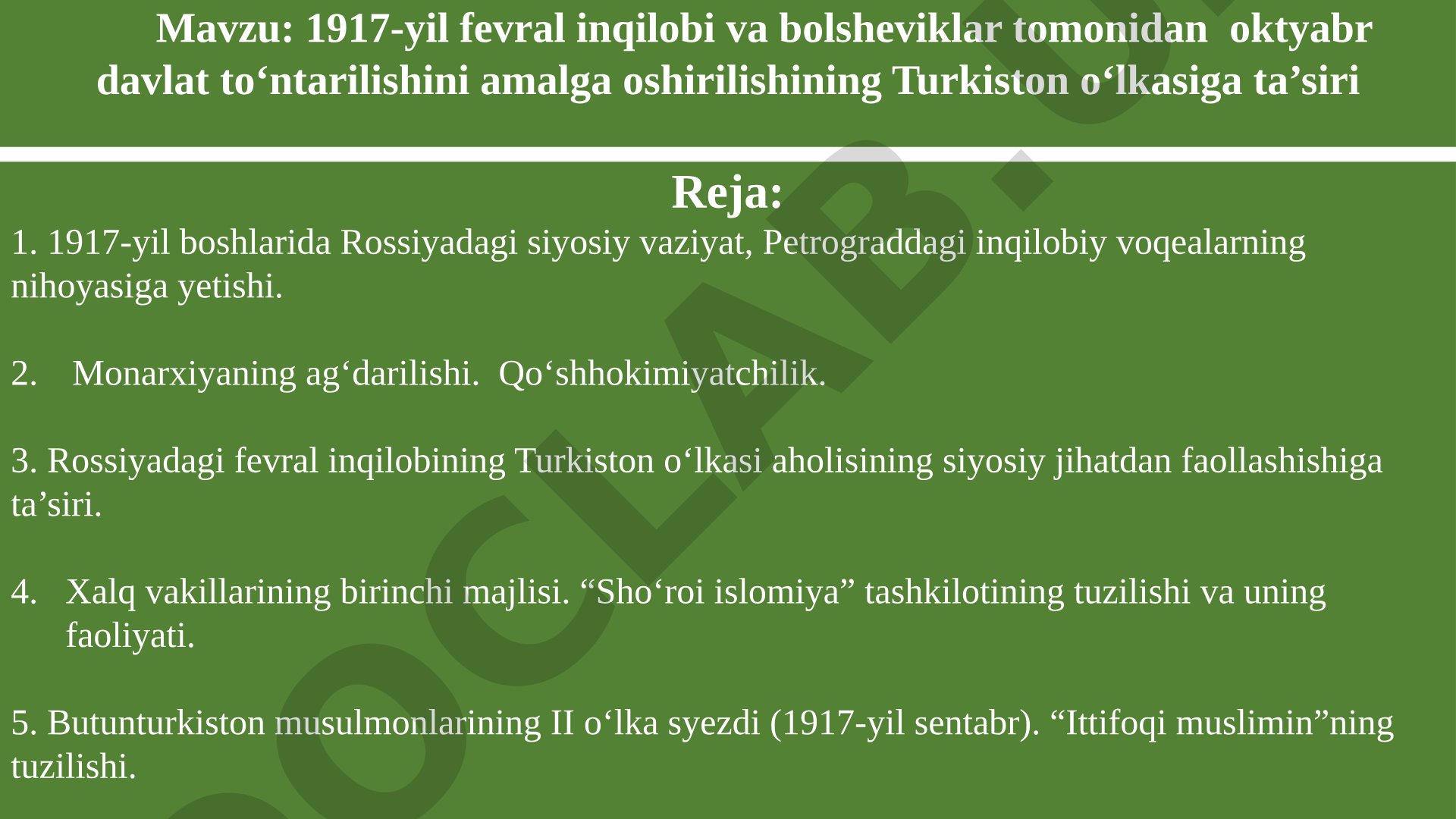 1917-yil fevral inqilobi va oktyabr davlat to‘ntarilishining Turkiston o‘lkasiga ta’siri