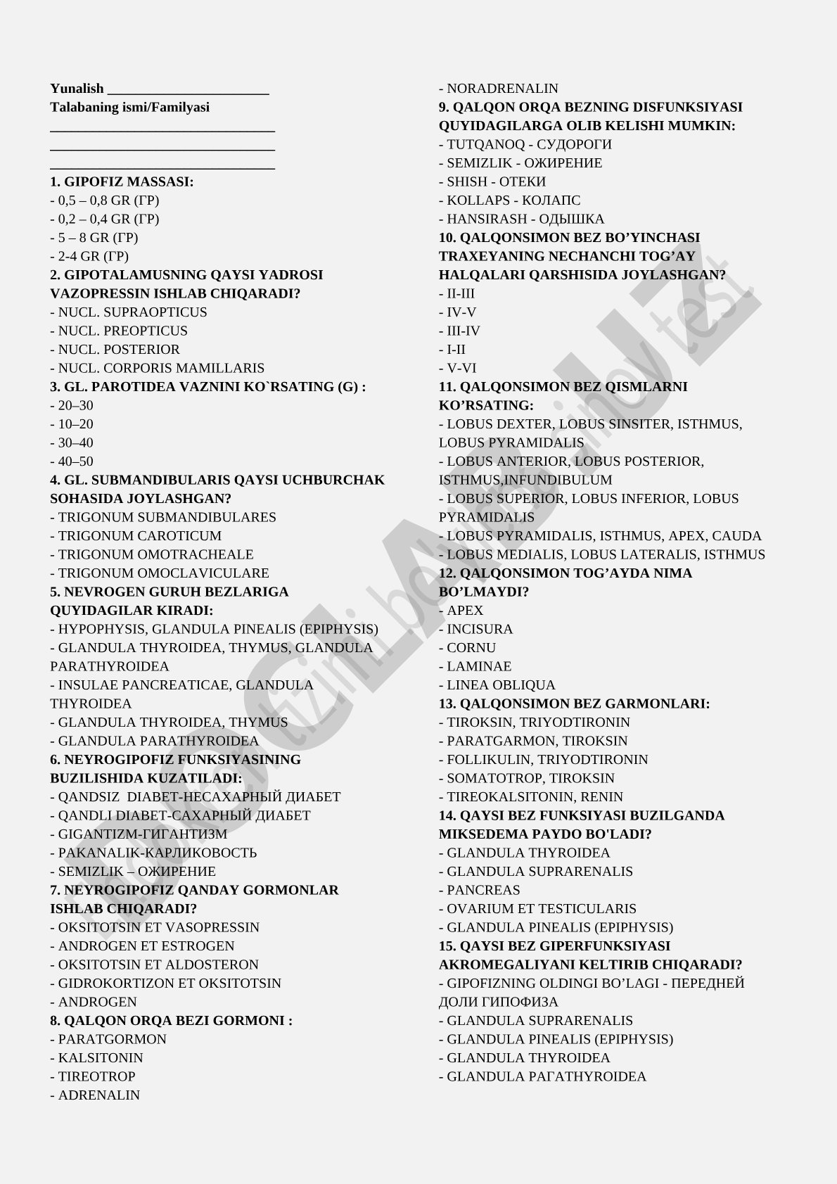 Gipofiz, gipotalamus va so'lak bezlari testi