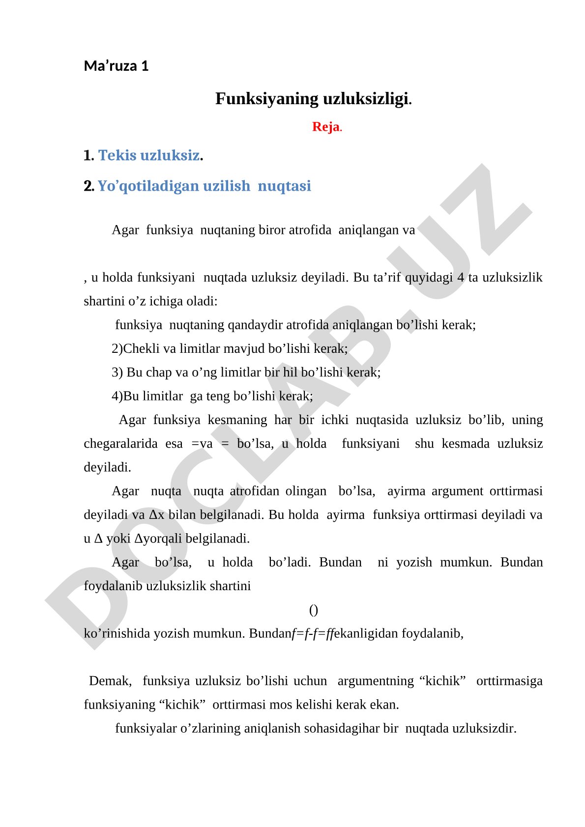 Funksiyaning uzluksizligi